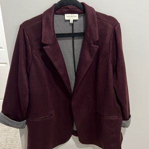 Womens 1X Burgundy Knit Blazer with 3/4 sleeves
